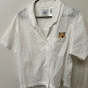 Disney White Eyelet Top with Winnie the Pooh Design
